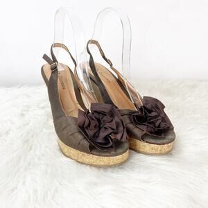 2/$30 CL by Laundry 9 M Womens Brown Ilena Slingback Flower Peep Toe Cork Wedges
